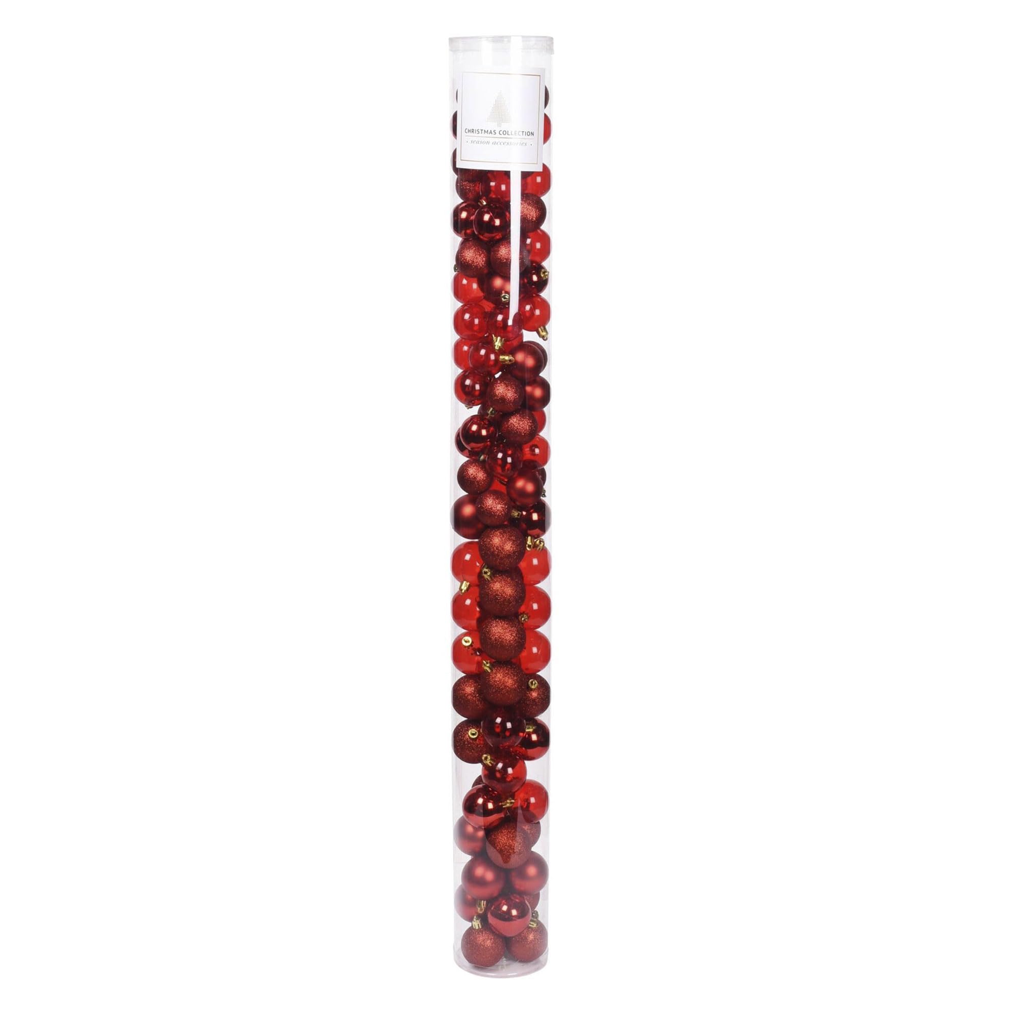 Well Home Lot de 100 Boules de Noël Rouges en Tube de différentes Finitions et Tailles
