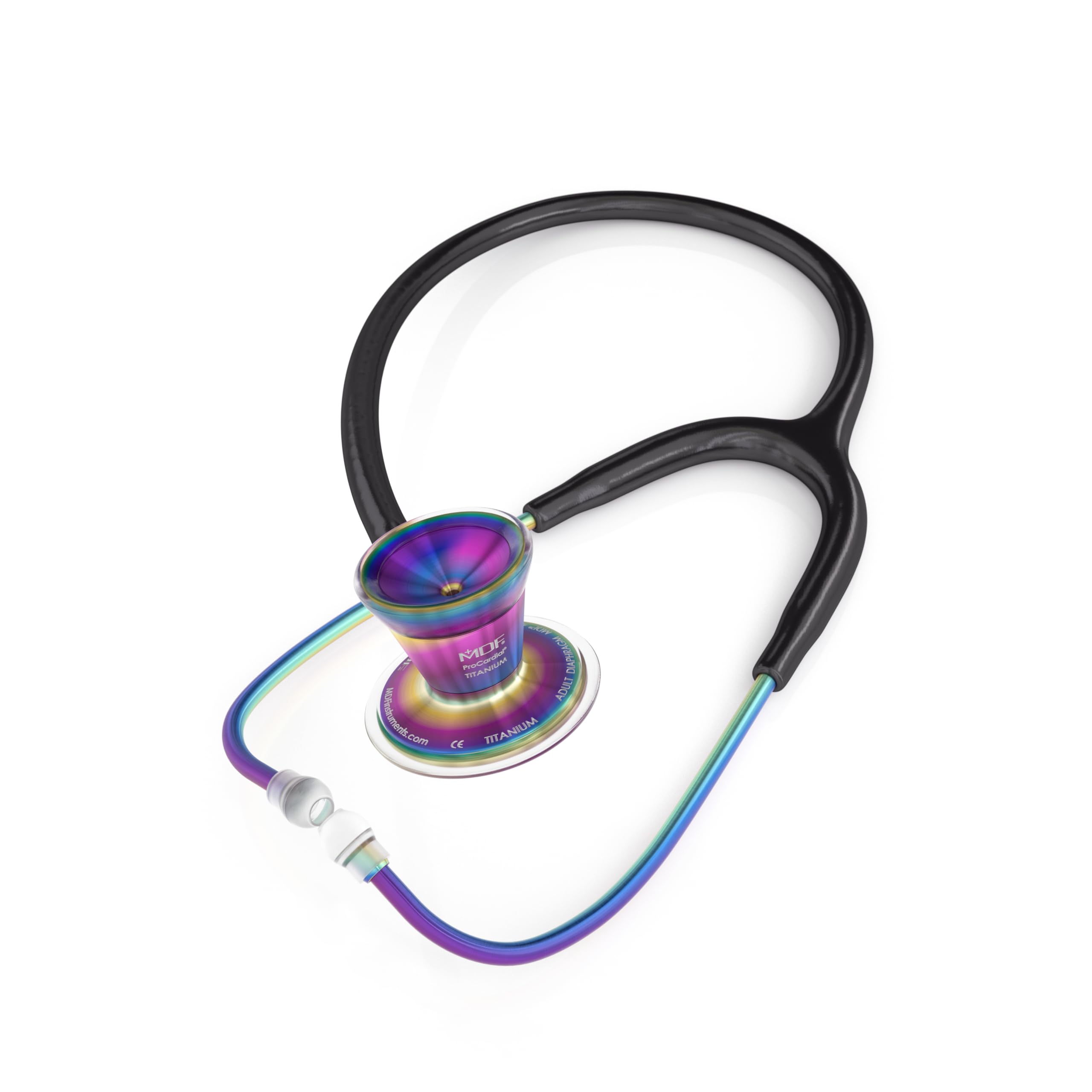 MDF ProCardial Stéthoscope de Cardiologie avec Étui, Titane Léger, Adulte, Pavillon Double, Tubulure Noir, Pavillon-casque Kaleidoscope, MDF797TKL11