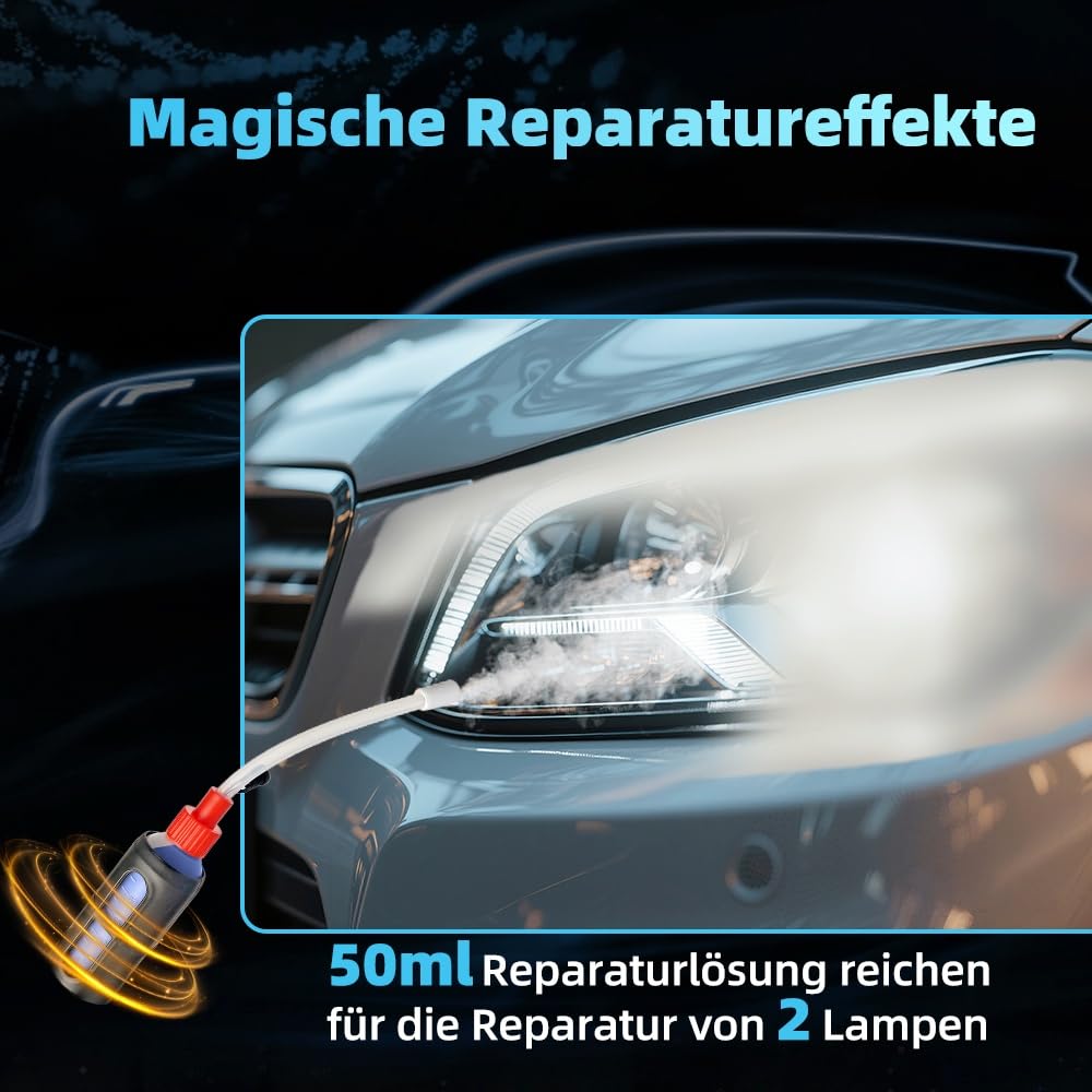Scheinwerfer Aufbereitung Set 1420g, Scheinwerfer Bedampfen Set für Matte & Blinde Scheinwerfer, Scheinwerfer Polierset für Vergilbung/Vage Inklusive Schleifpapier und Aufbewahrungskoffer