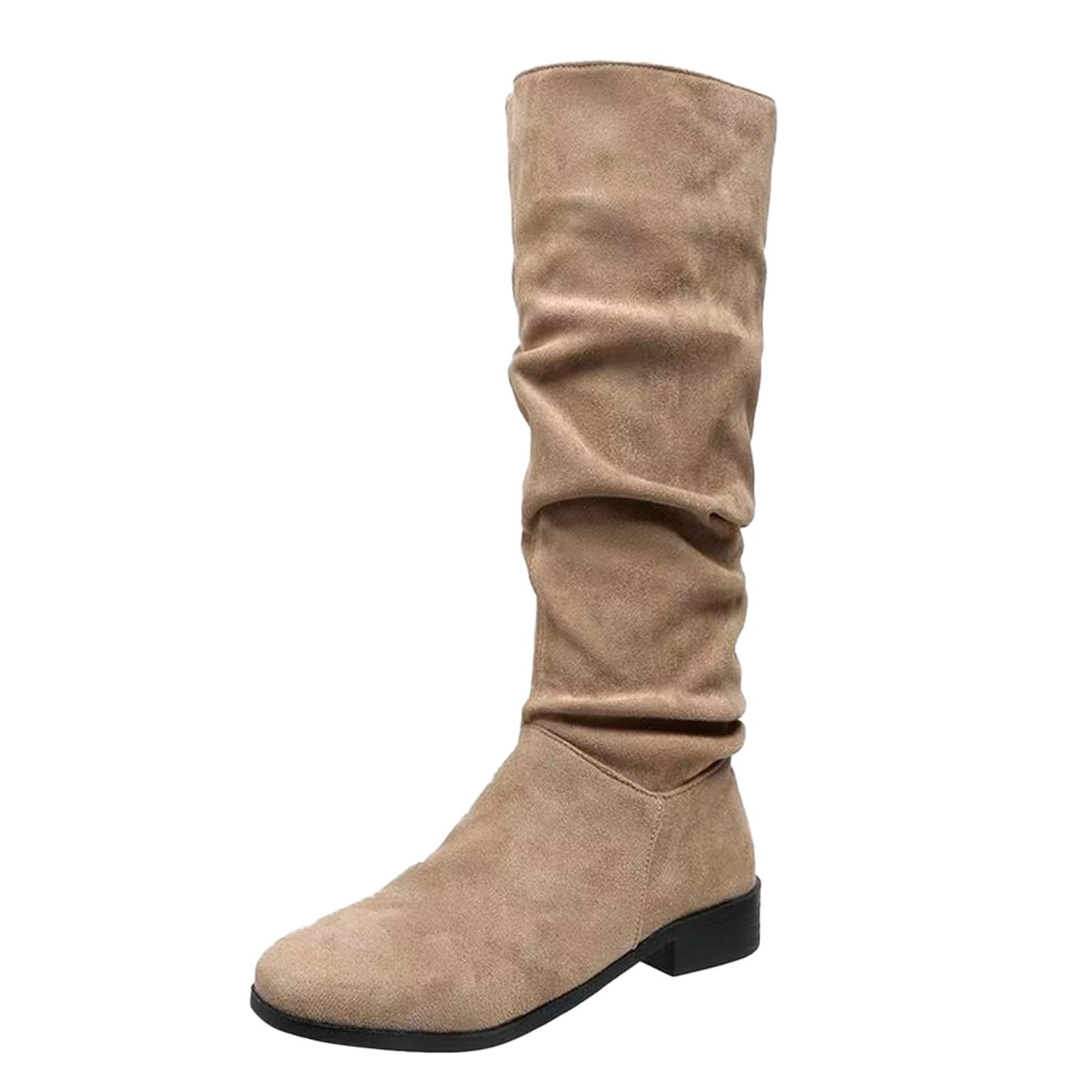 Generisch Bottines pour femme - Style rétro - Couleur unie - En daim - Grandes tailles - Talon bloc - Hauteur de tige moyenne - Bottes d'équitation confortables