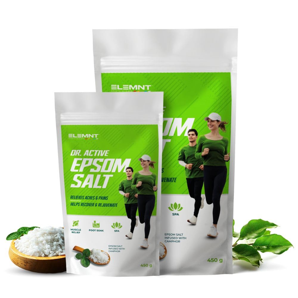 Sponsored Ad - Elemnt Dr. Active Epsom Salt for Pain Relief & Muscle Recovery | 100% Magnesium Sulfate with Camphor | Epsom Bath Salt for Foot Pain Relief, Cramps, Leg Pain | Pack of 2-900 gm