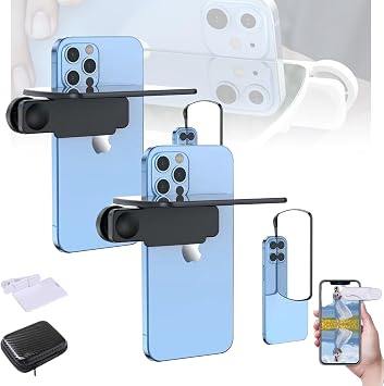 Smartphone Camera Mirror Reflection Clip Kit, Mirror Reflection for iPhone, Mirror Effect Lens - Adjustable HD Glass Phone Shooting Reflection Mirror for Most Phones Travel Photography Black-2Pcs