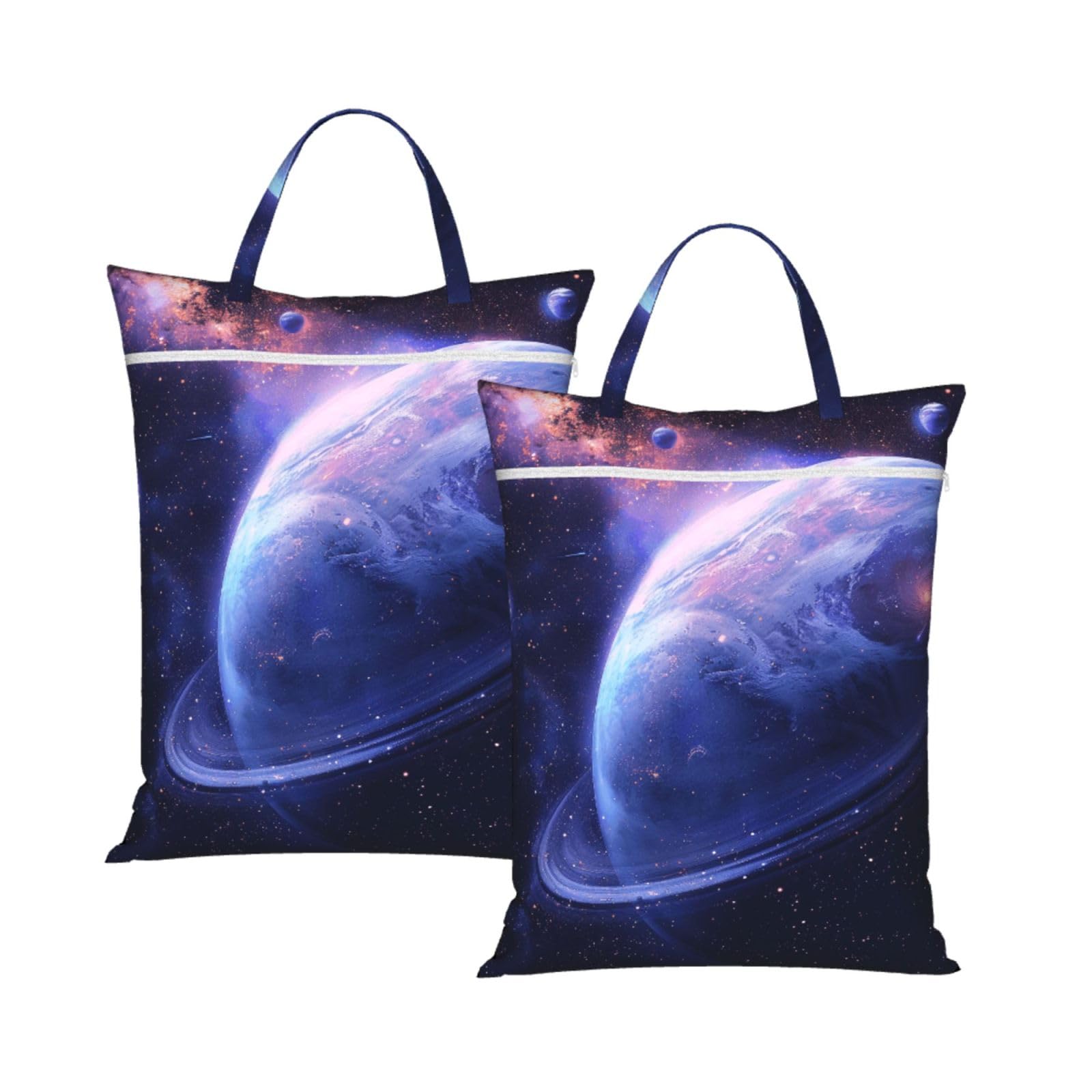 Large Travel Laundry Bags,Planet Print with Handle Foldable Laundry Bag for Holidays Gym Swimming and Family Trips, 2Pcs