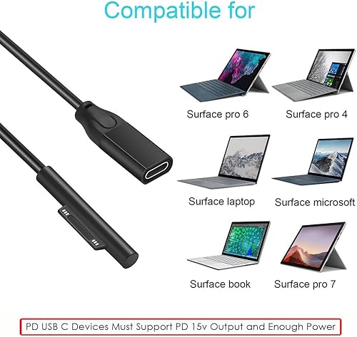 Miniatura 2 de Cable de carga convertidor USB C para cargador Surface Pro 15 V 2.58a 44 W 1.6a 24 W apto para Surface Pro 3 4 5 6 7 X, portátil 1/2/3 Surface Go