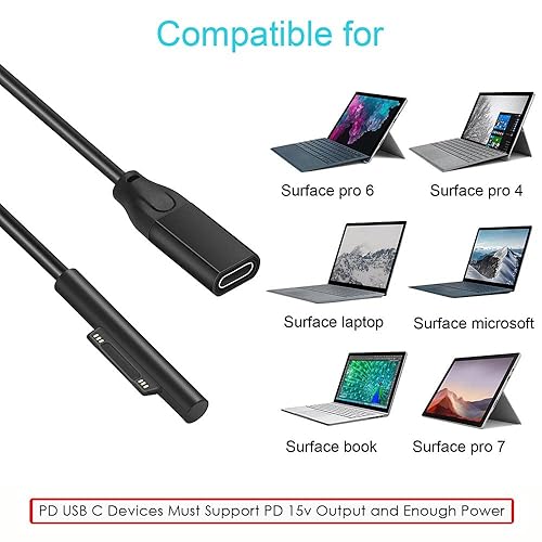 Miniatura 2 de Cable de carga convertidor USB C para cargador Surface Pro 15 V 2.58a 44 W 1.6a 24 W apto para Surface Pro 3 4 5 6 7 X, portátil 123 Surface Go 12 y