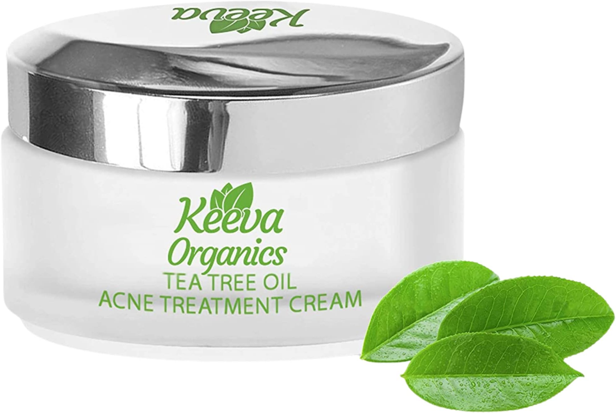 Keeva Organics Acne Treatment Cream With Secret TEA TREE OIL Formula - Perfect For Acne Scar Removal, Fighting Breakouts, Spots, Cystic Acne - See Results in Days Without Dry Skin (1oz)