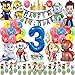 57 Stück 3. Geburtstagsdeko Geburtstag Deko 3 Jahre Jungen Mädchen Party Deko Set Happy Birthday Banner, 9 Großer Folienballons, 20 Latex Ballons, Tortendeko, Kerzen, Geburtstags Mützen (Zahl 3)