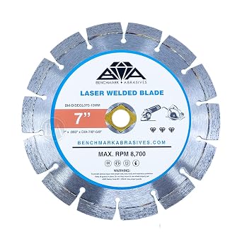 Benchmark Abrasives 7 Inch Hot Pressed Sintered Turbo Diamond Blade for Angle Grinder with Steel Core for Cutting Brick Ceramic Tile Granite Marble - 7 Circular Saw Concrete