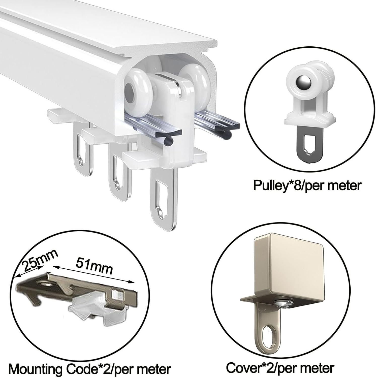 【関税込み】頑丈なカーテンレールトラックシステム、 カーテン用天井レール、 カーテン トラック 静音ランナー付、 窓用ルームディバイダー、 ウォ