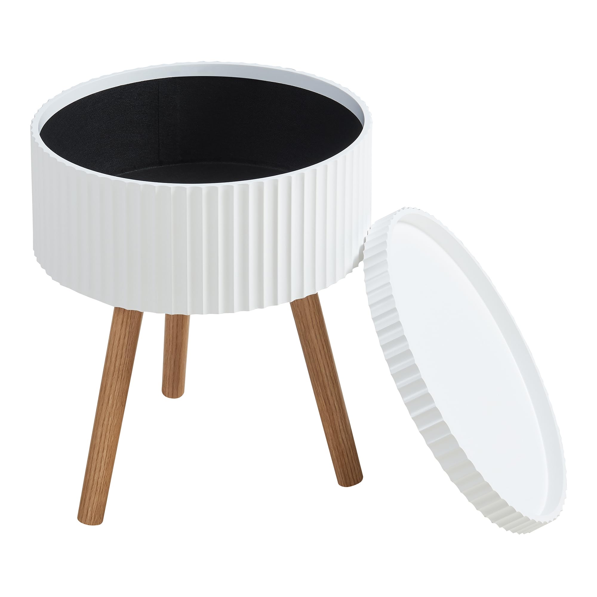 [en.casa] Table d'Appoint avec Compartiment de Rangement Plateau Rond Amovible 3 Pieds Robustes Bout de Canapé Table de Chevet Nuit MDF Bambou 48 x 38 cm Blanc