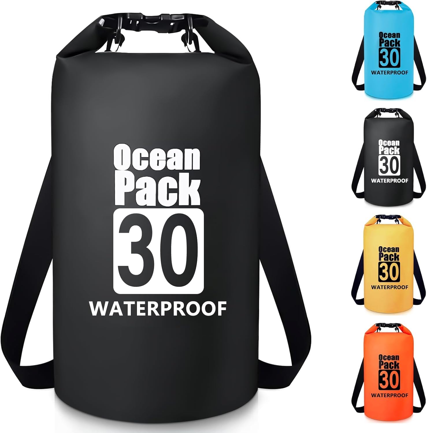 Waterproof Dry Bag 30L Ocean Pack – Heavy Duty Roll Top Waterproof Backpack for Swimming, Boating, Trekking, Kayaking, Beach & Travel-Black-image-8