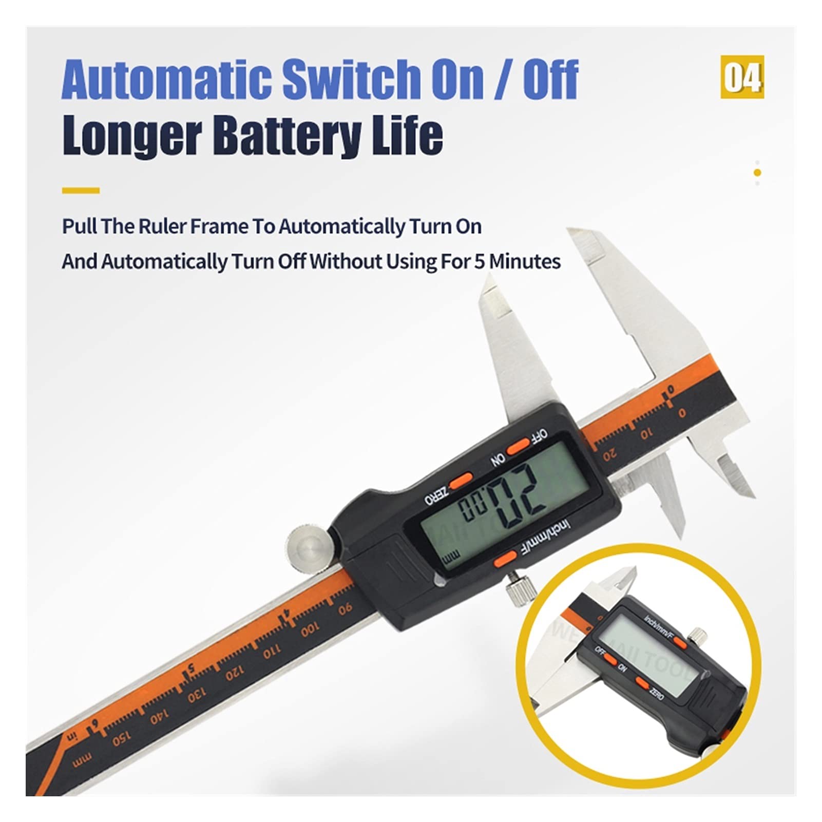 Suwmiarka cyfrowa, Zaczarowanie frakcji Metal Cyfrowy Cyfrowy Caliper Materiał Ze Stali Nierdzewnej Instrumenty 150mm / 6w Micrometr Głębokość Narzędzie Pomiarowe(Metal Caliper)