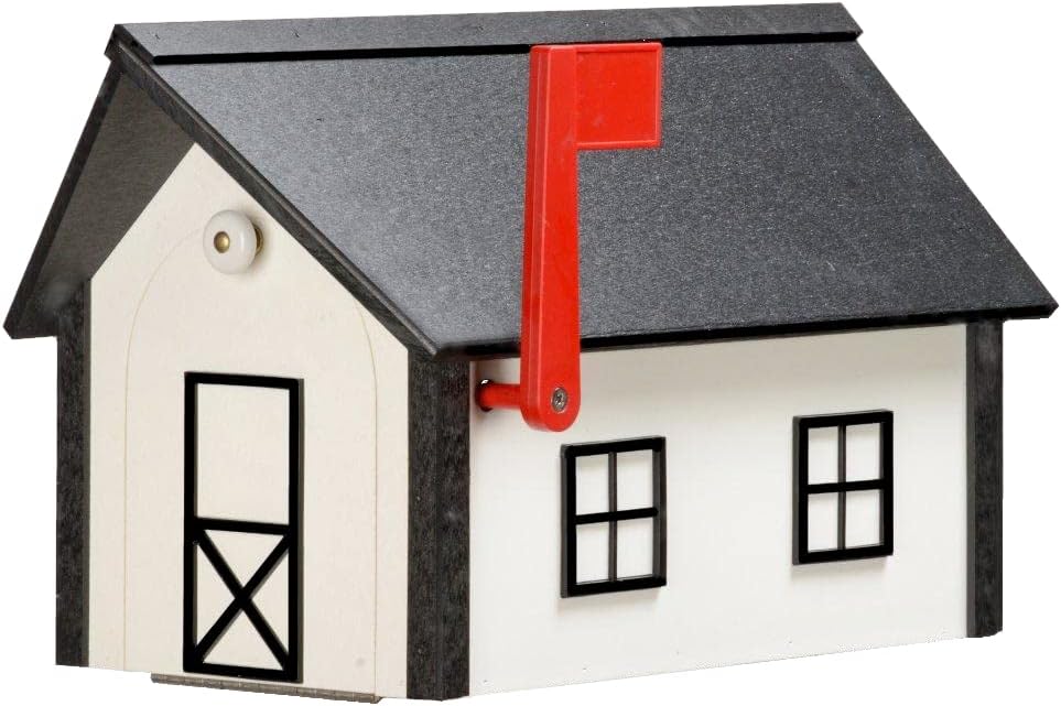 Standard Poly Mailbox with Poly Roof, White and Black