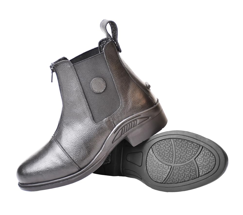 Rhinegold CHILDREN’S TORONTO ZIP FRONT PADDOCK BOOTS – Soft Grained Leather Riding Boots with Front Zip, Elastic Side Panels & Non-Slip Sole – Comfortable & Durable Yard Boots for Kids