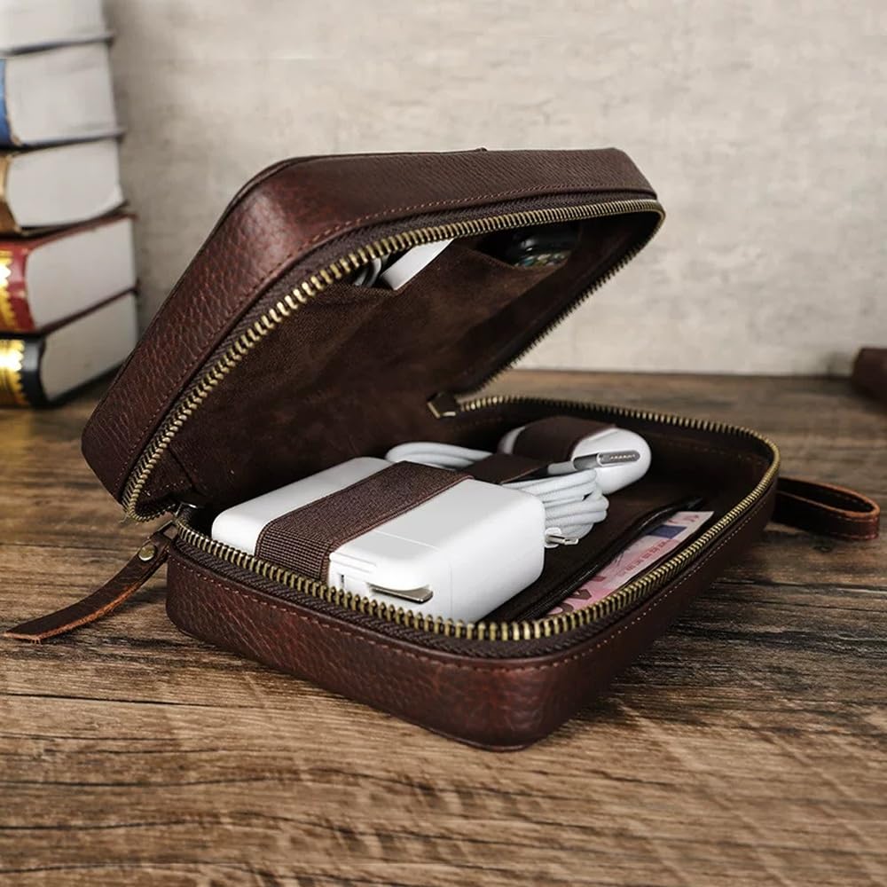 Custodia organizer for cavi da viaggio in pelle Accessori elettronici multifunzionali Borsa da trasporto con cerniere Borsa tecnica for cavi, Power Bank
