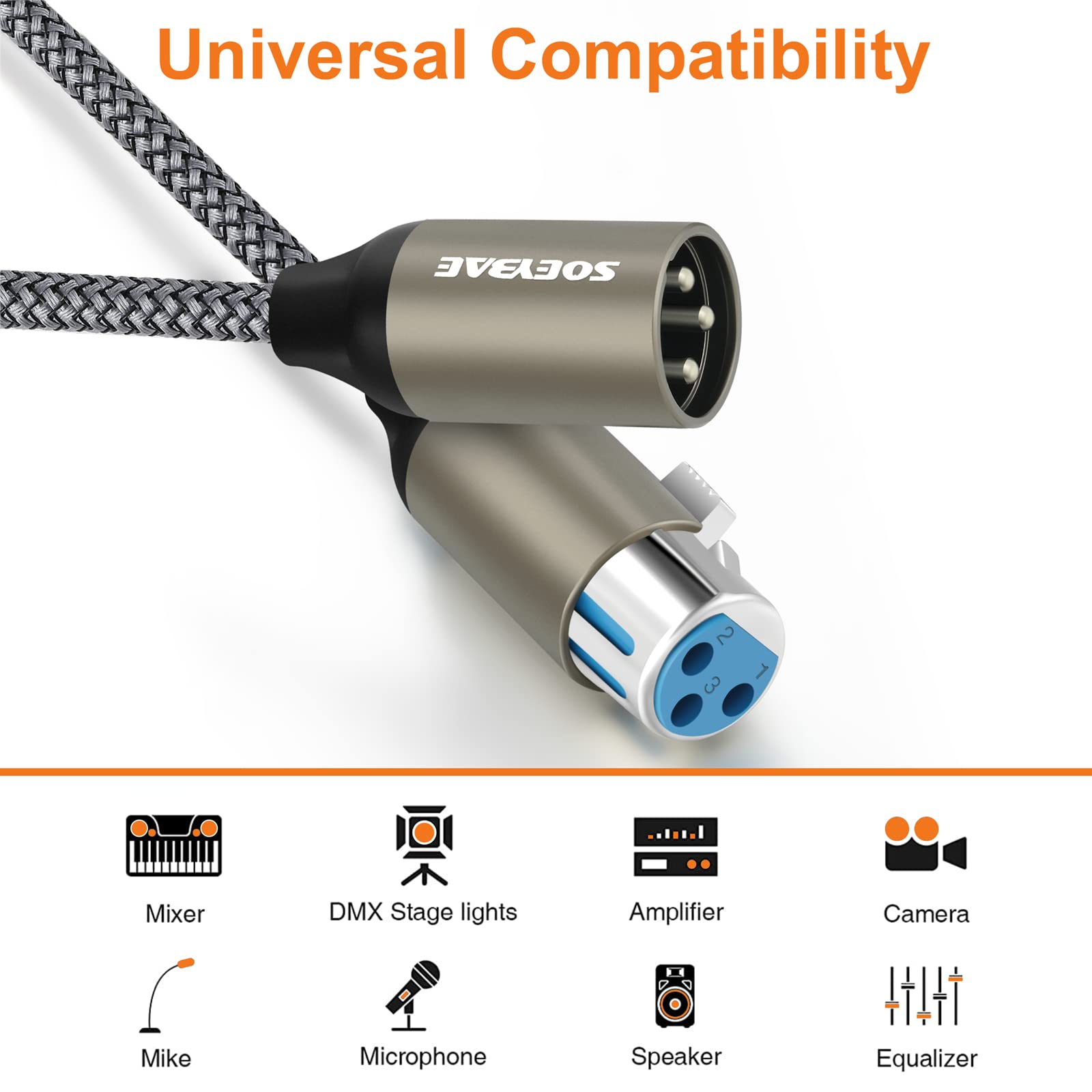 SOEYBAE Cable de XLR hembra a XLR macho 20M,Balanceado Microfono Audio,para Micrófono, Altavoz, Grabadora, Equipo de Sonido, Mesa de Mezclas