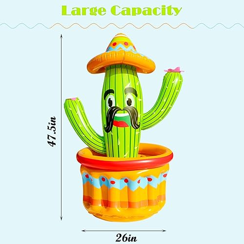 Miniatura 4 de PARENTSWELL Enfriador inflable de cactus de 47.5 pulgadas, enfriador de bebidas inflable para fiestas de verano, cubo de hielo inflable, suministros