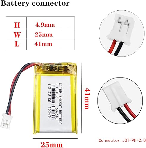 Miniatura 2 de Batería de energía de litro 3.7V Lipo Batería 500mAh Batería recargable de polímero de iones de litio 502540 Batería de iones de polímero de litio