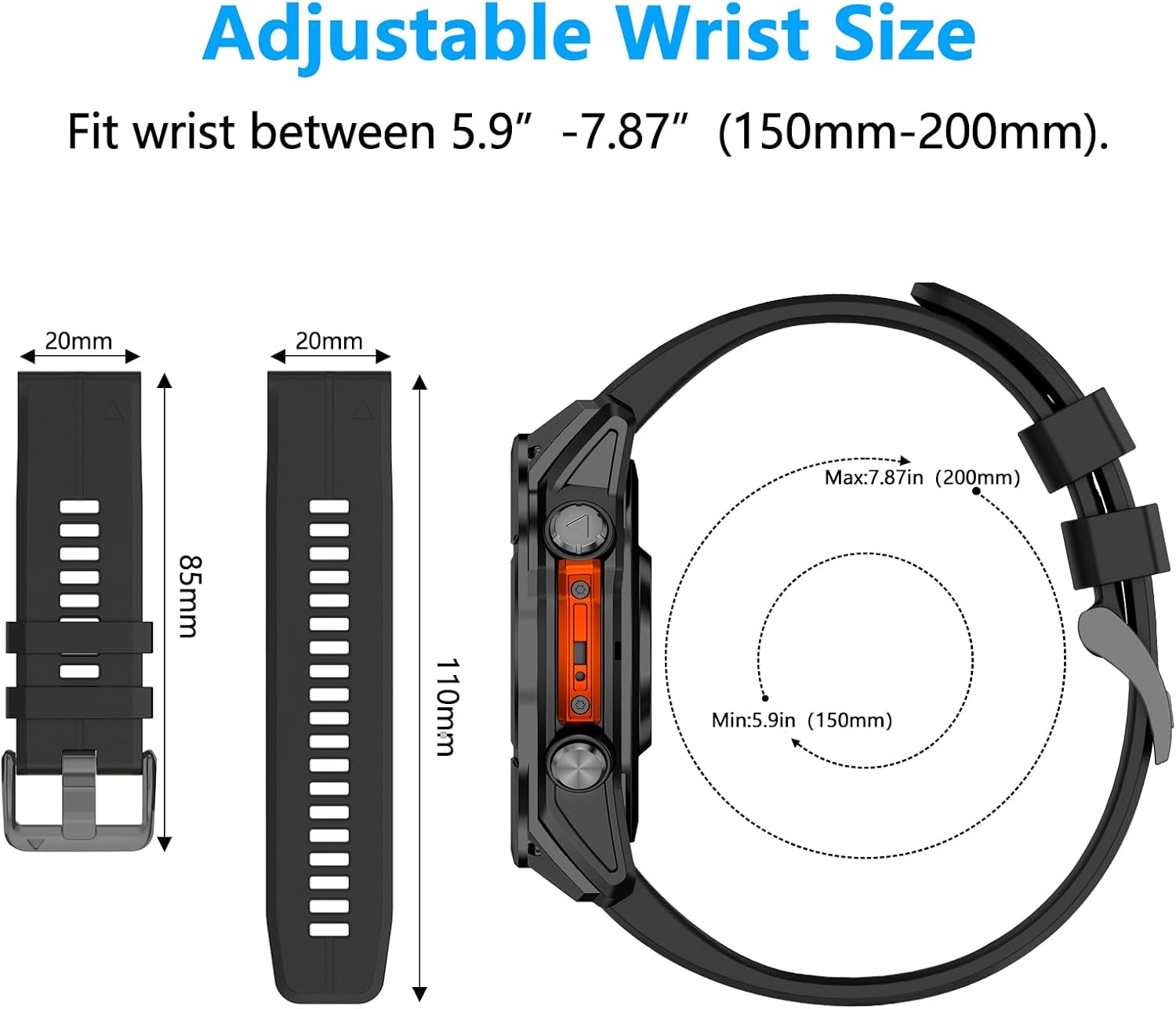 20mm Sport Watch Band Compatible With Garmin Fenix 8 AMOLED-43mm/Fenix 7S pro/7S/Fenix 6S Pro/6S/5S Plus/5S,Silicone Straps for Epix Pro 42MM/Approach S70 42mm/Descent Mk3-43mm/Mk2s - Image 4