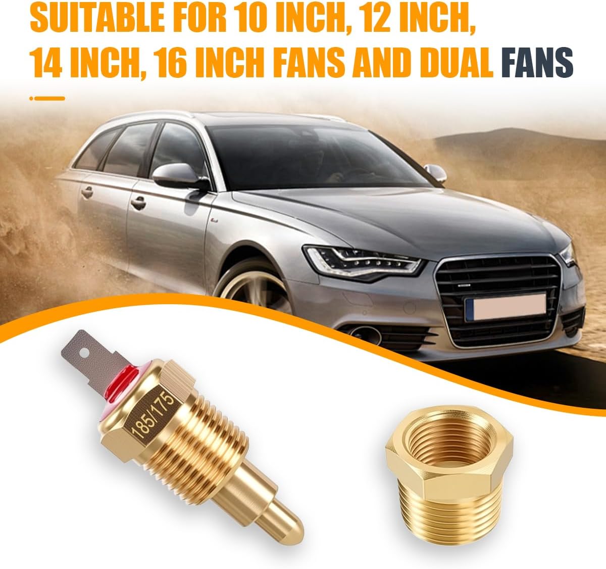 2PCS Electric Cooling Fan Thermostat Switch, 185 to 175 Degree Car Radiator AC Fan Switch with 3/8" Pipe Thread, Auto Engine Temperature Sensor Switches for 10" 12" 14" 16" Fans(Gold)