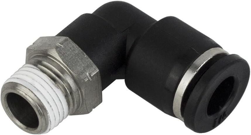 PneumaticPlus PL-1/4-N1 Push to Connect Fittings, Male Elbow - 1/4" Tube OD x 1/8" NPT Thread (Pack of 10)