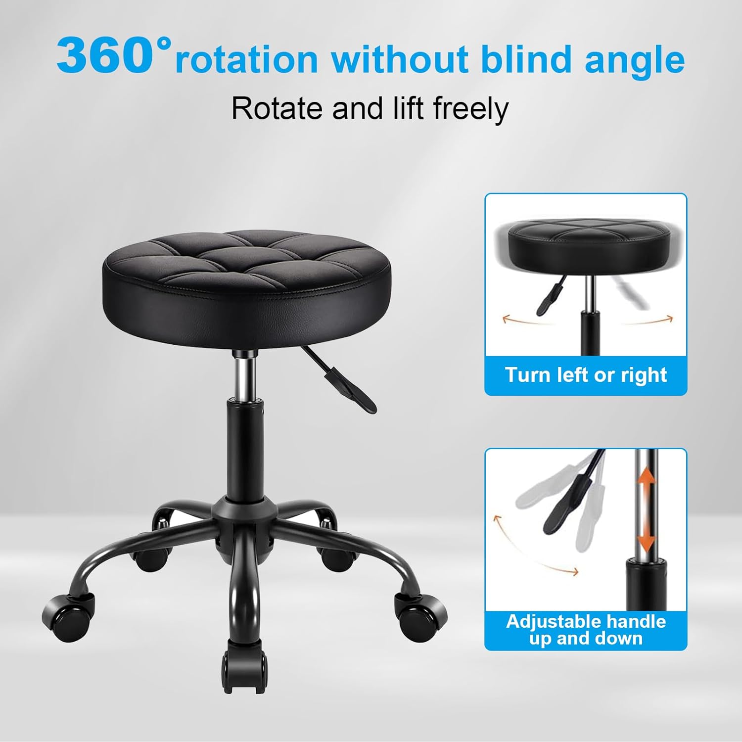 Black Classic Swivel Stool - 360° Mobility & Adjustable Height Rolling Stool Chair for Salon, Home Office, Kitchen Island, Makeup Vanity