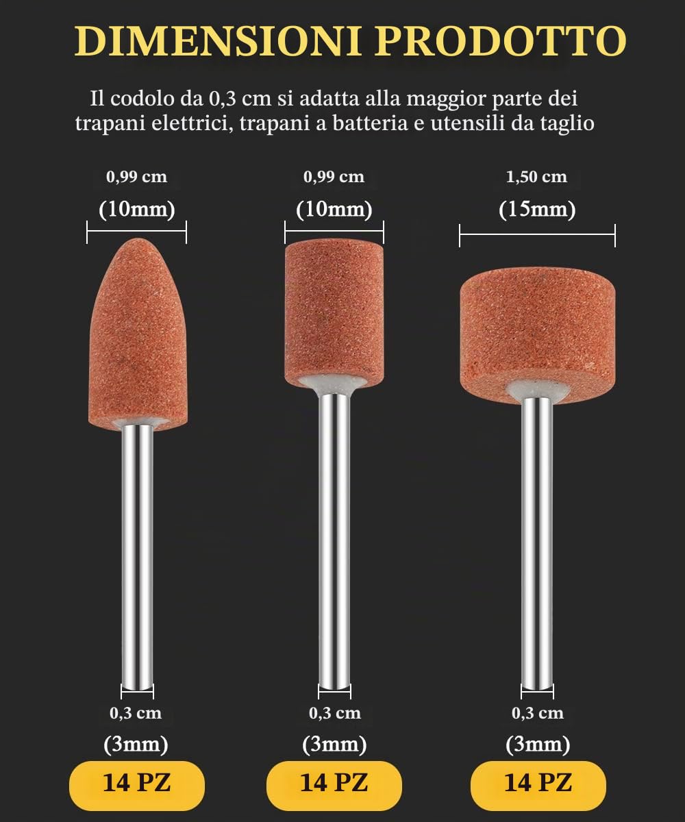 Set di 42 accessori per mole in ossido di alluminio per utensili rotanti, mola con gambo da 1/8" per smerigliare e affilare il metallo