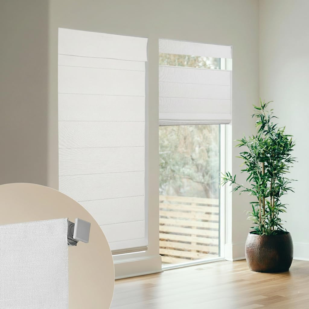 No Tools No Drill Cordless Roman Shades, Top Down Bottom Up (TDBU) Roman Blinds for Home,Windows Room Darkening Blinds & Shades for Living Room Bedroom