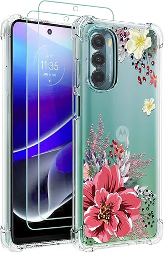 Osophter Funda para Moto G Stylus 5G 2022 con protector de pantalla para niñas y mujeres, diseño floral de flores para absorción de golpes, funda de