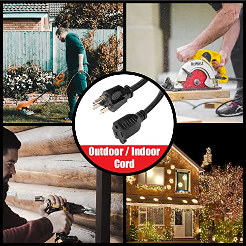 Ep 15 Ft Outdoor Extension Cord - 12/3 Sjtw Heavy Duty Black Extension Cable With 3 Prong Grounded Plug - Power Cord For Lawn, Garden, Appliances #TOP6