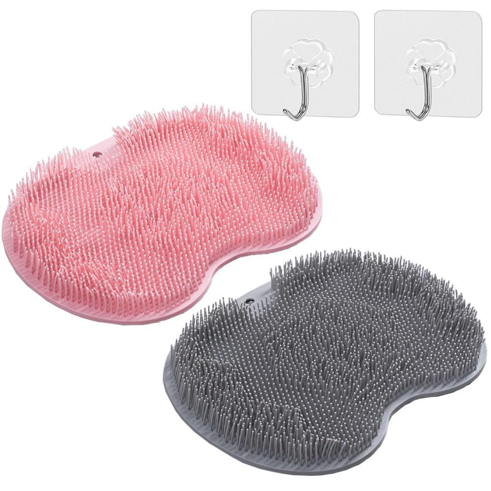 GNEY 2 Pack Silicone Body & Foot Scrubber Mat with Strong Suction Cups for Shower & Bath | Soft Bristles, Deep Cleaning & Massage Pad | Wall-Mountable, Anti-Slip Design [Multicolour]-image-25
