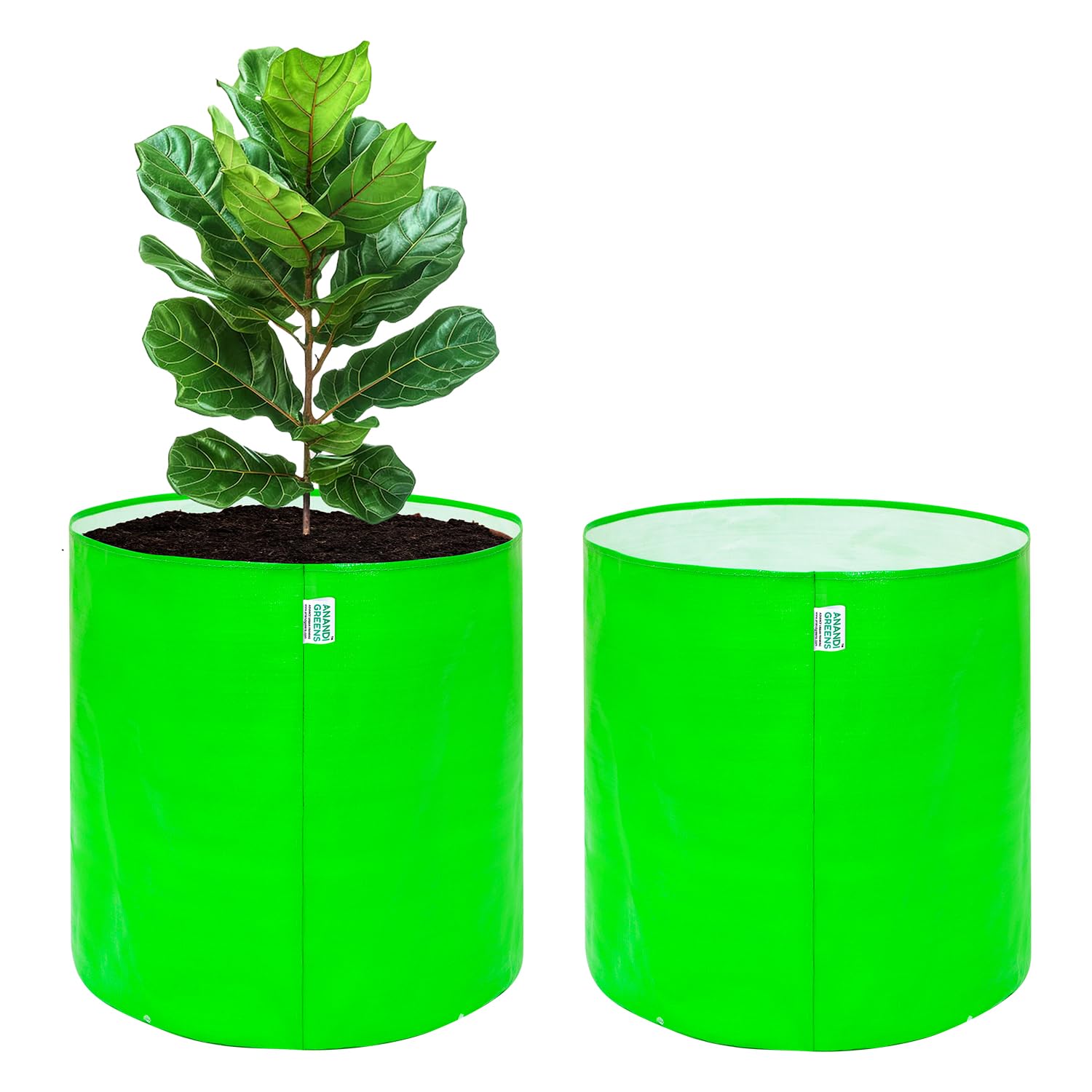 Anandi Green’s HDPE Uv Protected 260 GSM Round Green Colour Plants Grow Bags Suitable for Terrace and Vegetable Gardening Size 18×18 Inch Pack of 2