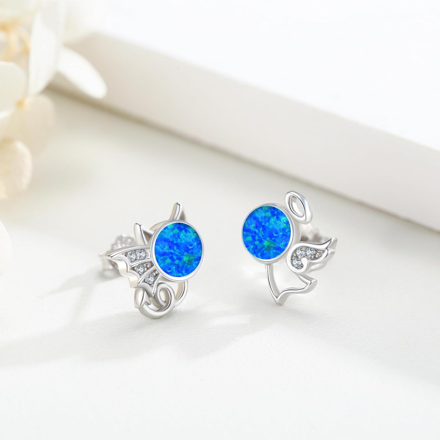 Angel And Devil Earrings Silver 925 Angel Wings Evil Earrings Hypoallergenic Jewellery Birthday Wedding Gift