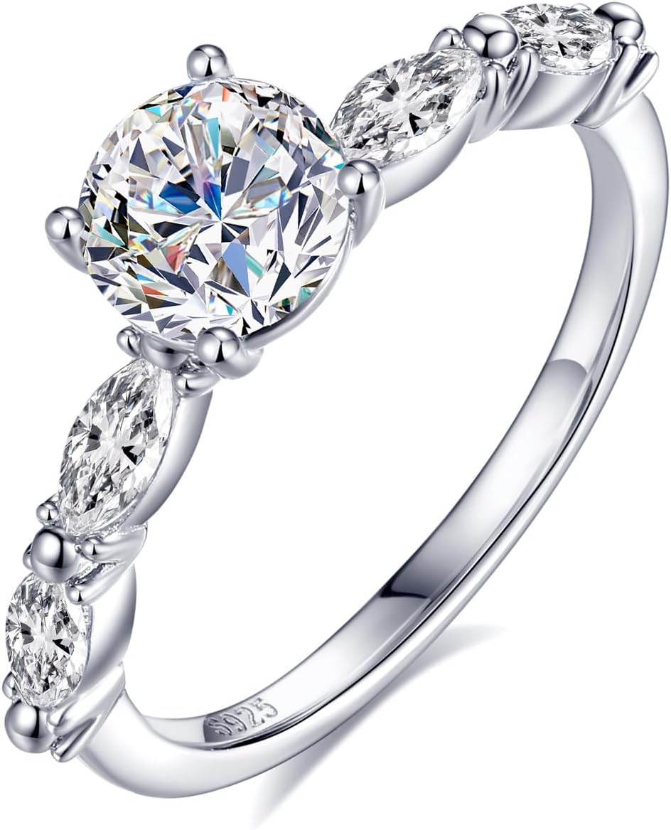 Moissanite Promise Rings for Her, D Color VVS1, 925 Sterling Silver Engagement Ring for Women, 4-Prong Wedding Ring Ideal Anniversary Bridal Jewelry Gift with GRA Certificate
