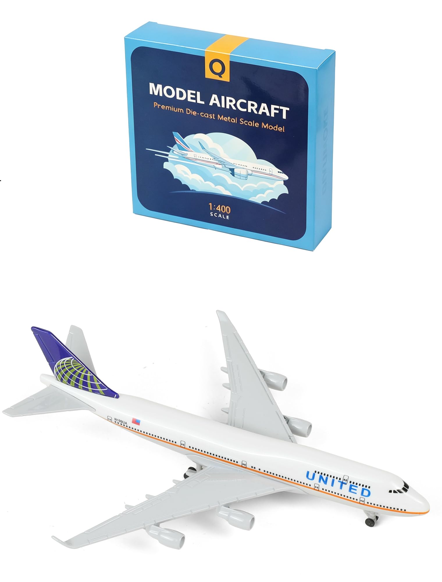 QIYUMOKE 1/400 for United 747 Airplane Model (6-inch L) for Boeing 747 Plane Model Kits with Pre-Built Aircraft Landing Gear and Display Stand for Adults Planes Aviation Gifts or Collection
