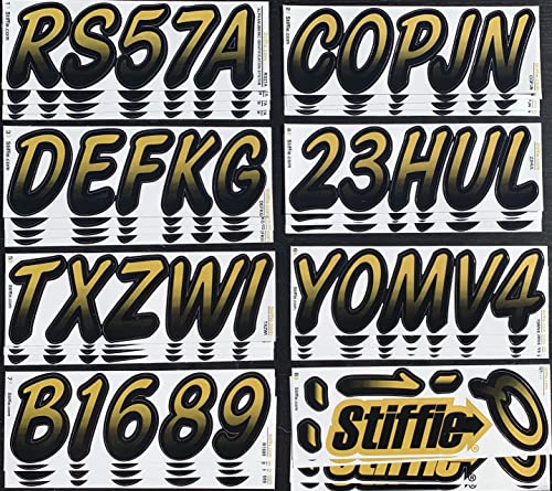 Image of STIFFIE Whipline Gold Rush /Black 3 inch Boat & PWC Registration Decals • Numbers Letters Stickers