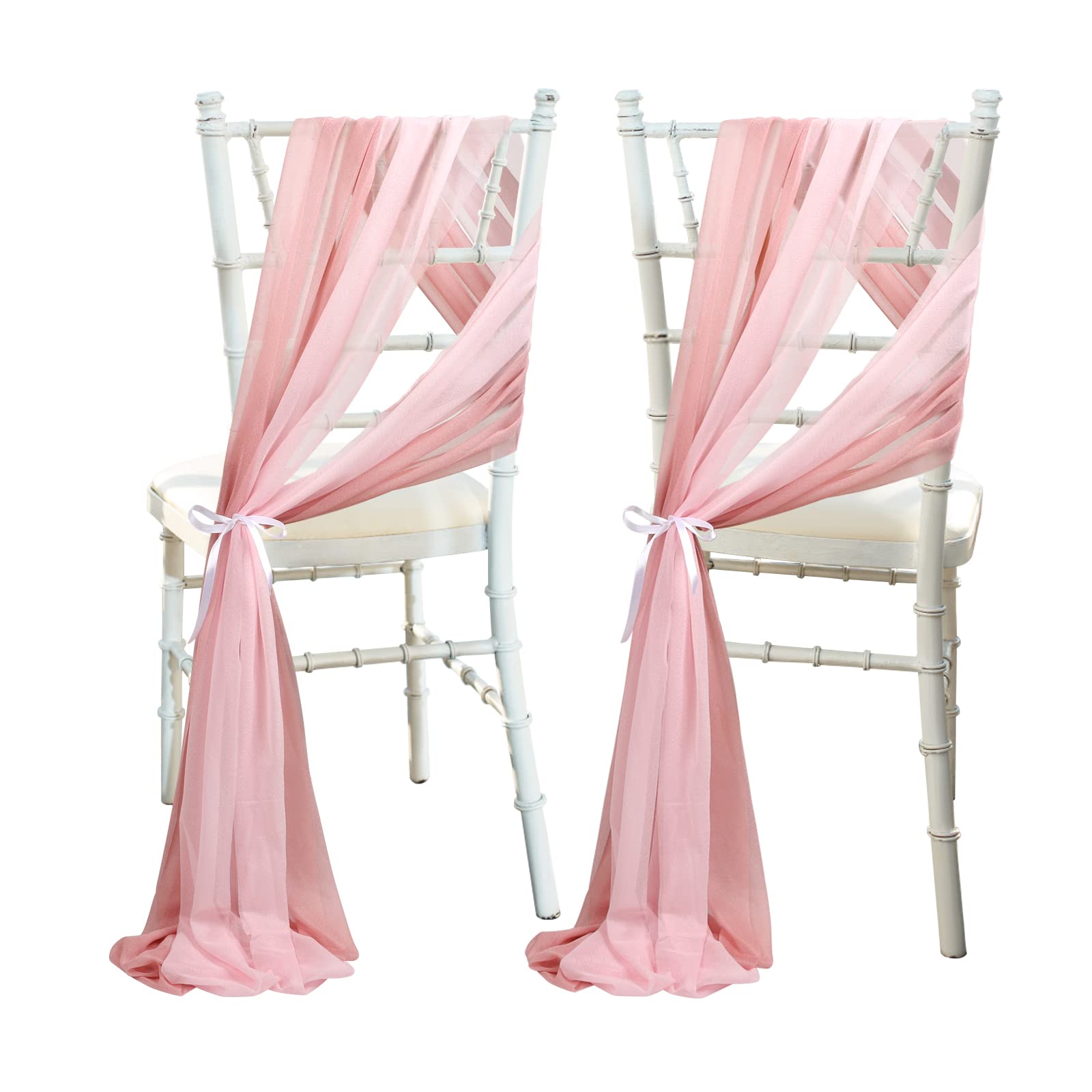 Lot de 16 Décorations d'Allée de Mariage 2,5 m - Rideaux de Chaise pour Cérémonie, Fête - Rose Poudré et Mauve
