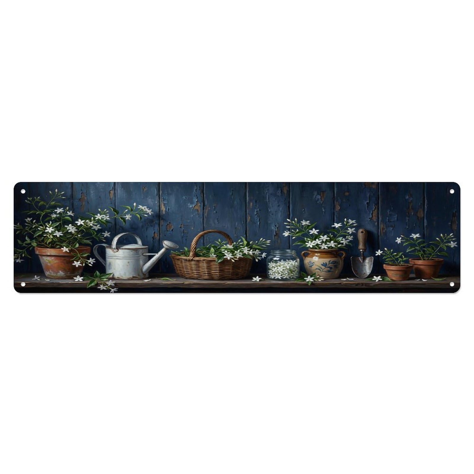 Floral Garden Tools Jasmine Vine Pattern Print Metal Tin Sign