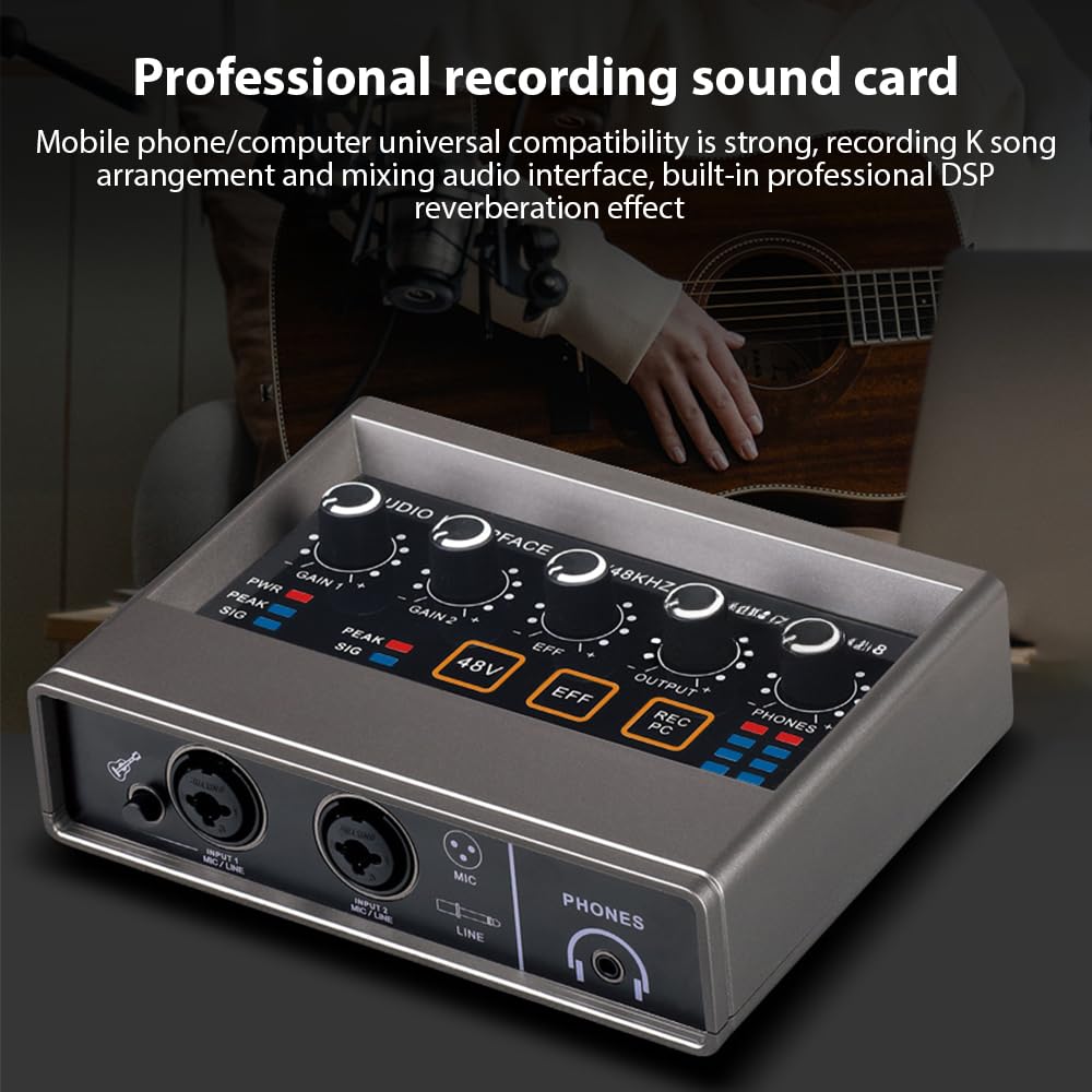 Interfaz XLR profesional con reverberación de 48 V Phantom Power tarjeta de sonido de 16 bits y 48 kHz, resolución Plug and Play para música en línea, karaoke vocal