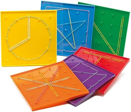 EDX Education 5X5 Pin and 12 Pin Circular Geoboards 6-Piece Set, 17.5 cm Size