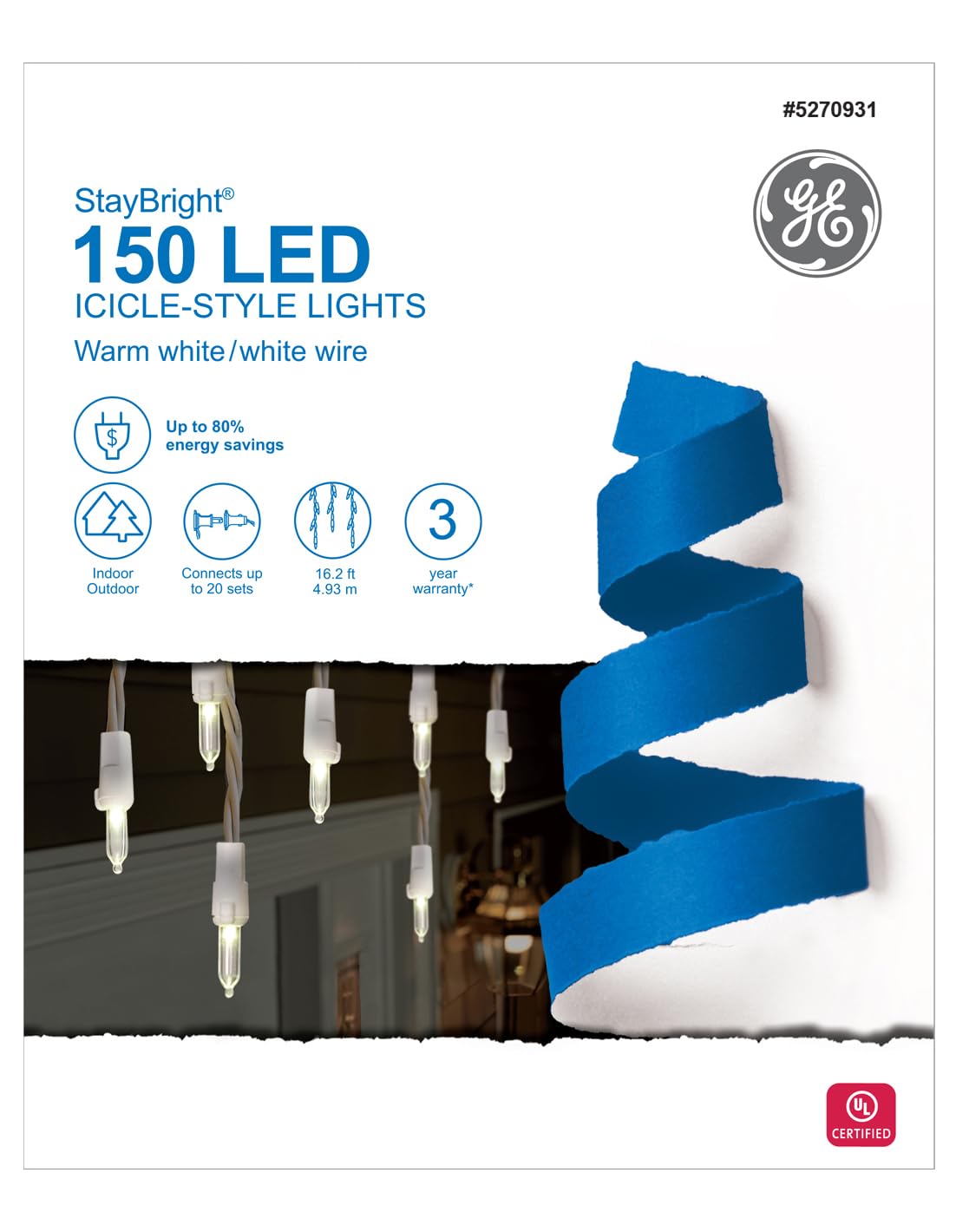 GE StayBright® LED Icicle-Style Lights, 150ct (Warm White)