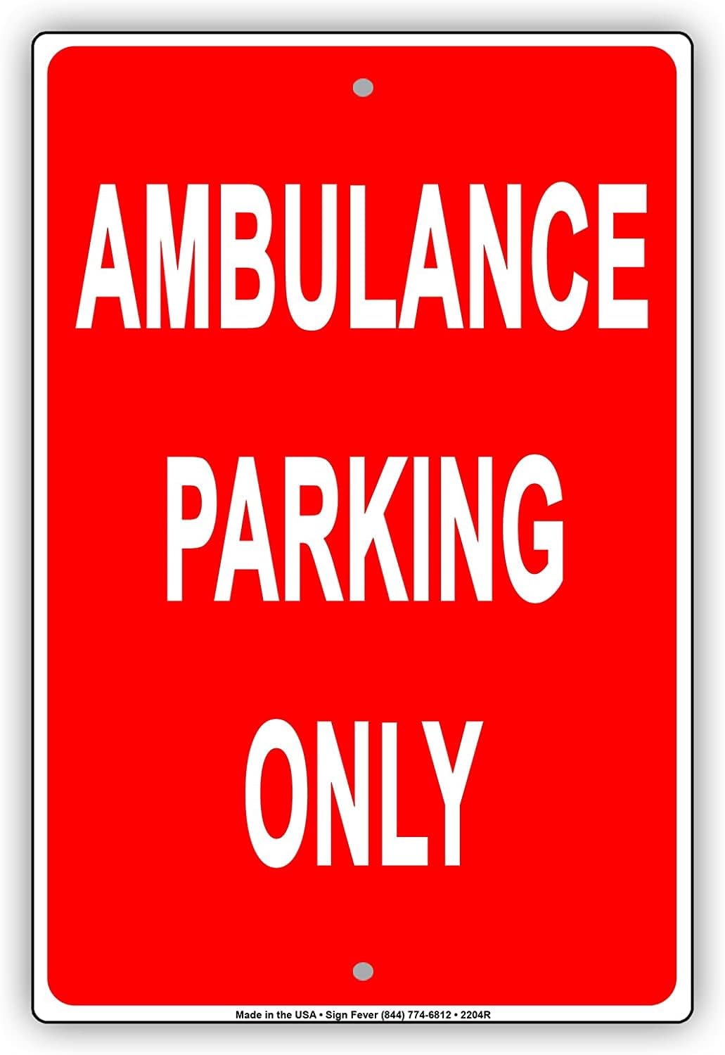 (2-Pack) Metal Tin Sign Red Background Ambulance Parking Only Reserved Alert Caution Warning Notice 8"x12" Sign Plate