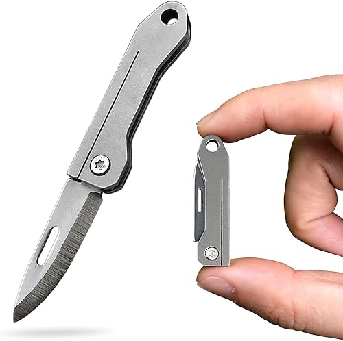 Miniatura 1 de Juzpio Titanium Alloy Small Keychain Knife, Mini Folding Pocket Knife for Women Men, EDC Box Cutter (Titanium Alloy Handle 440c Steel Blade)