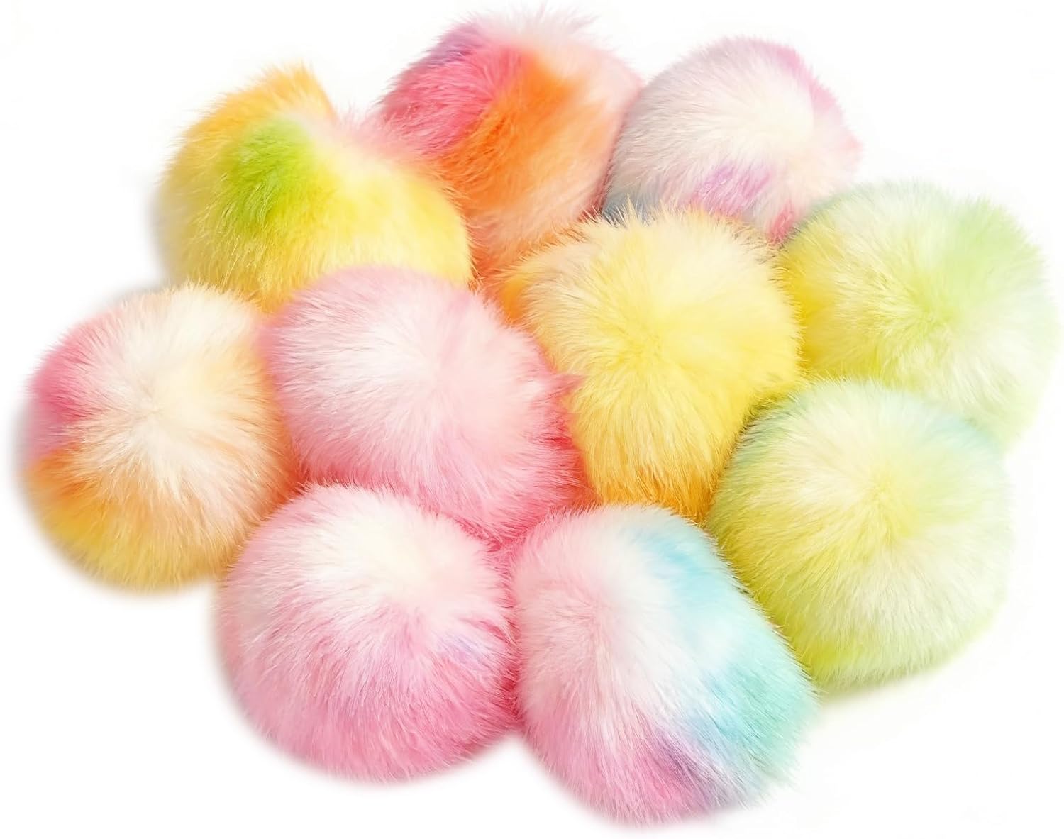 10 Pcs Small Faux Fur Pom Pom Balls 3.15 Inch Faux Fox Fur Fluffy Pompom Ball with Elastic Loop for Hats, Shoes, Scarves, Gloves, Bags, Key Chain Charms Accessories (Rainbow)