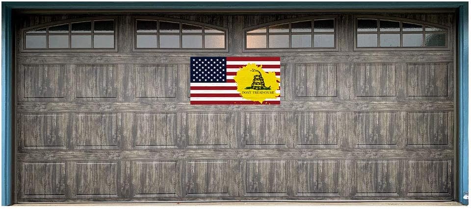 US Flag with Gadsden Flag superimposed 21" x 40" Magnetic Garage Banner for Steel Garage Doors Don't Tread on Me Snake