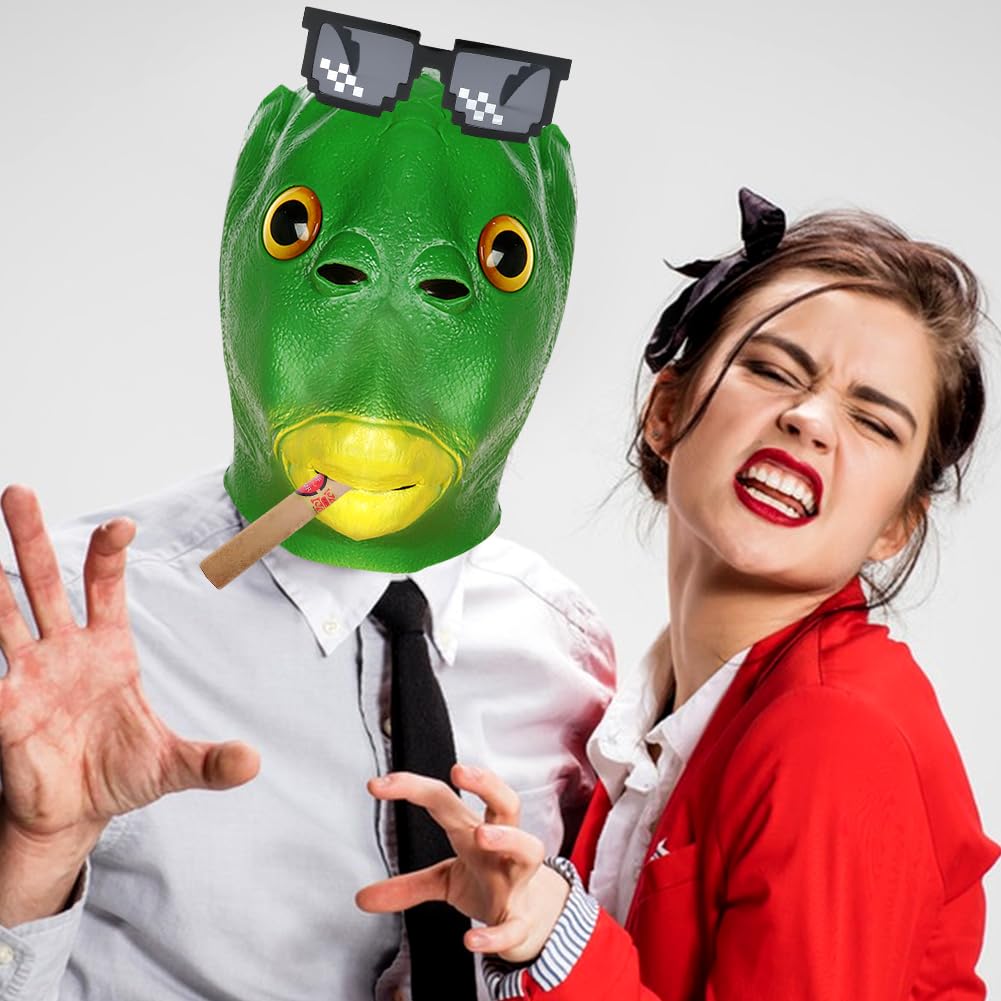 WFKKMEQ Halloween Green Fish Mask, Green Fish Animal Latex Full Head Realistic Masks, Costume Party Cosplay Props, Carnival - Image 4