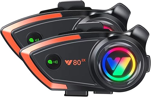 Casco de motocicleta Bluetooth 1,640.4 ft 2 riders casco Bluetooth intercomunicador auriculares con CVC ruido calidad sonido altavoces sistemas de