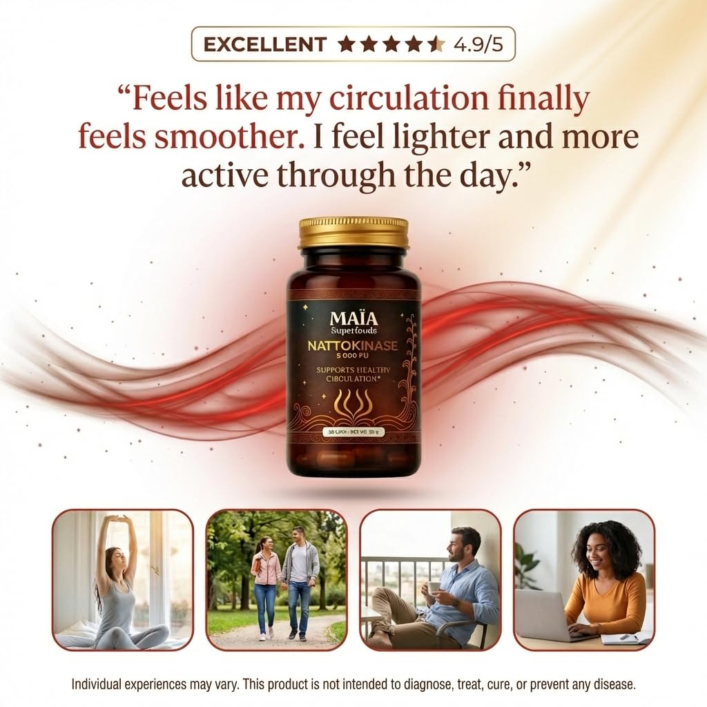 Maia Nattokinase | 5000 FU | Supports Arterial Cleanliness, Nitric Oxide, Cardiovascular Wellness | Fermented Soybean Enzyme Supplement