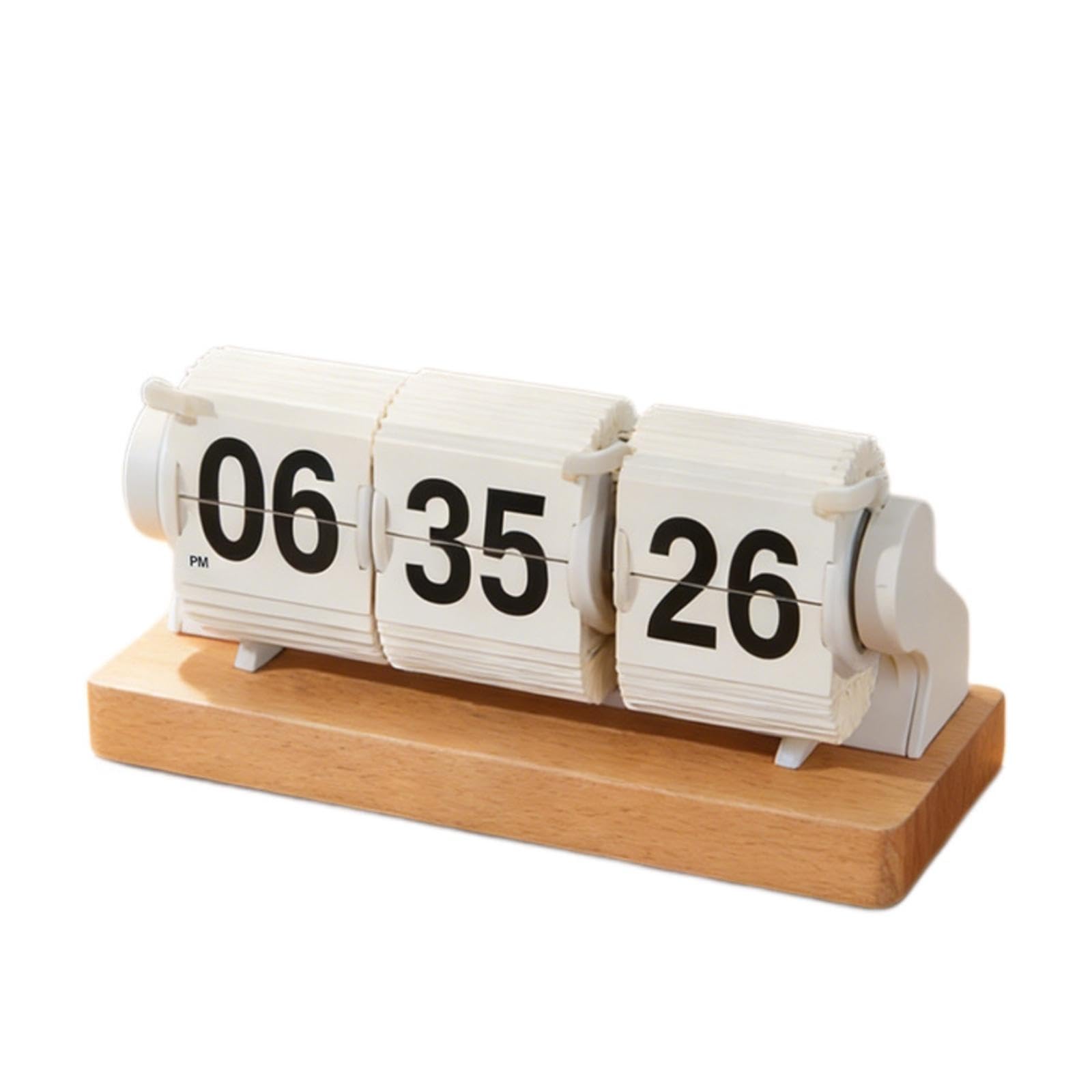 Flip Clock with Wooden Base Mechanical Retro Flip Clock Vintage for Professionals, Students, Office, Study Room White-image-34