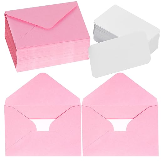 jiebor 100 Sets Mini Valentines Day Blank Cards with Small Valentines Day Envelopes Pink Gift Card Wedding Invitation Envelopes for Valentines Day Mother's Day Business Cards 4 x 2.9 Inch